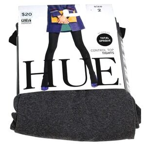 HUE size 2 Control Top Tights Graphite Heather Total Opaque U20285 pantyhose